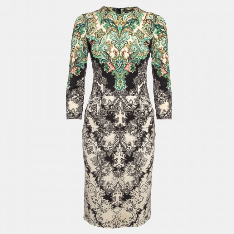 Pre Owned Etro Multicolor Print Stretch Knit Knee Length Dress S
