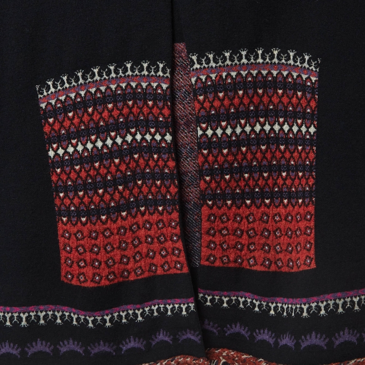 Pre Owned Etro Black Patterned Wool Fringe Detail Hooded Cardigan M