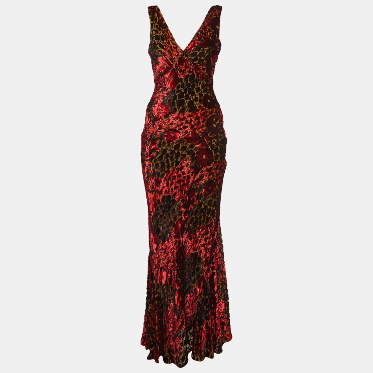 Pre Owned Etro Multicolor Velvet Patterned Silk Blend Maxi Dress S