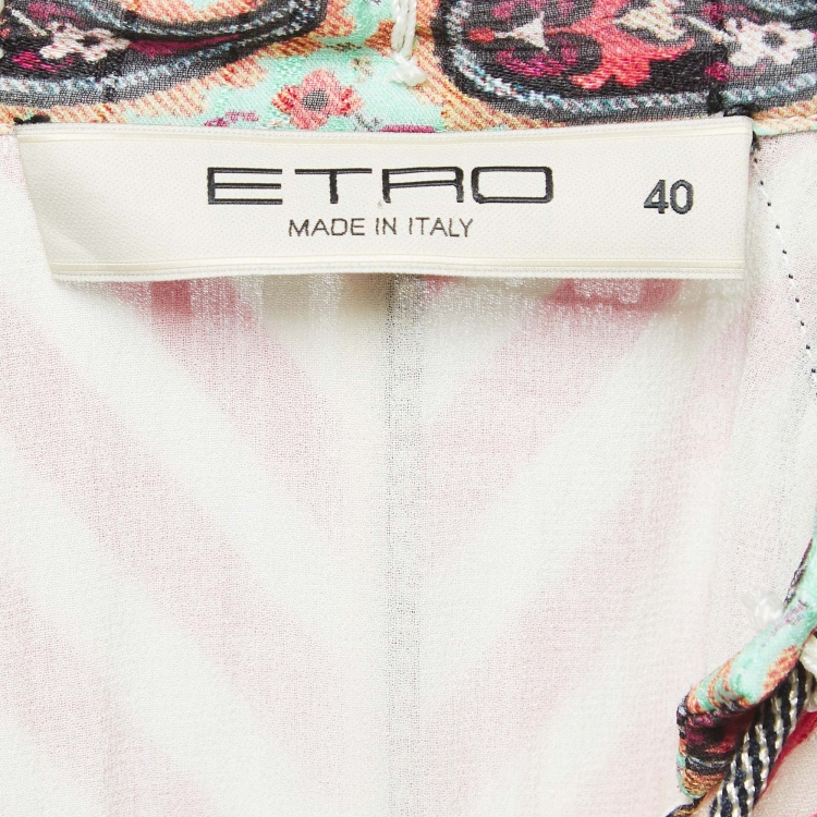 Pre Owned Etro Off White Printed Silk Flared Maxi Dress S