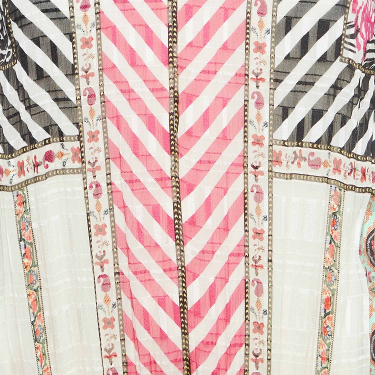 Pre Owned Etro Off White Printed Silk Flared Maxi Dress S