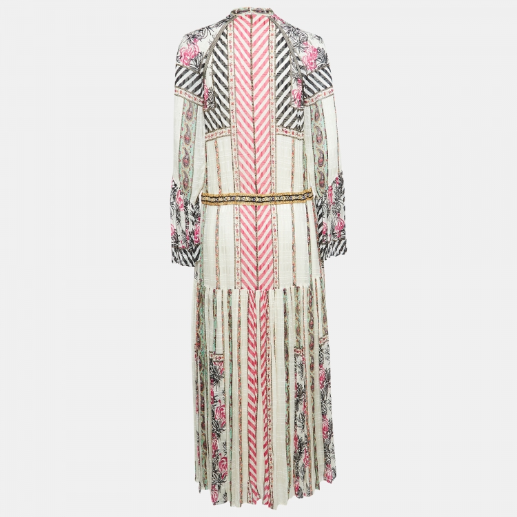 Pre Owned Etro Off White Printed Silk Flared Maxi Dress S