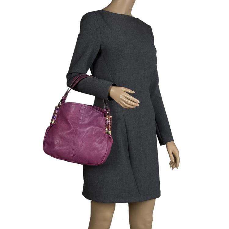 Pre Owned Etro Purple Leather Python Detail hobo