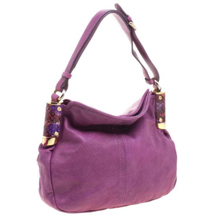 Pre Owned Etro Purple Leather Python Detail hobo