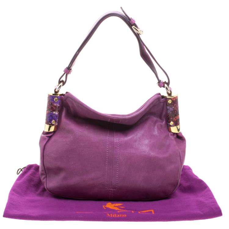 Pre Owned Etro Purple Leather Python Detail hobo