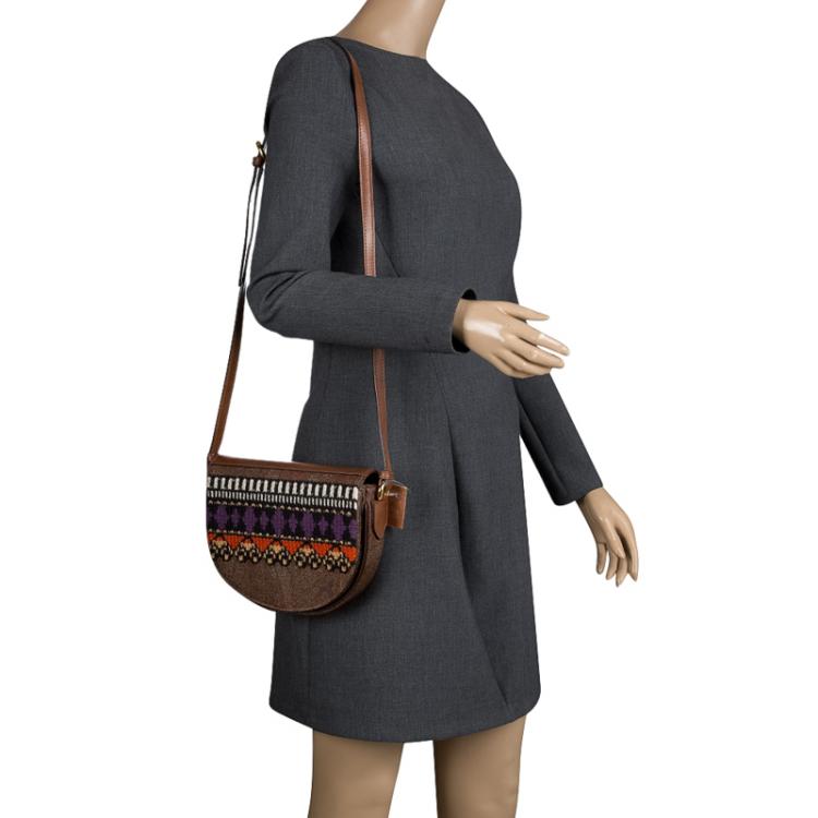 Pre Owned Etro Brown Paisley Coated Canvas Crochet Detail Shoulder Bag
