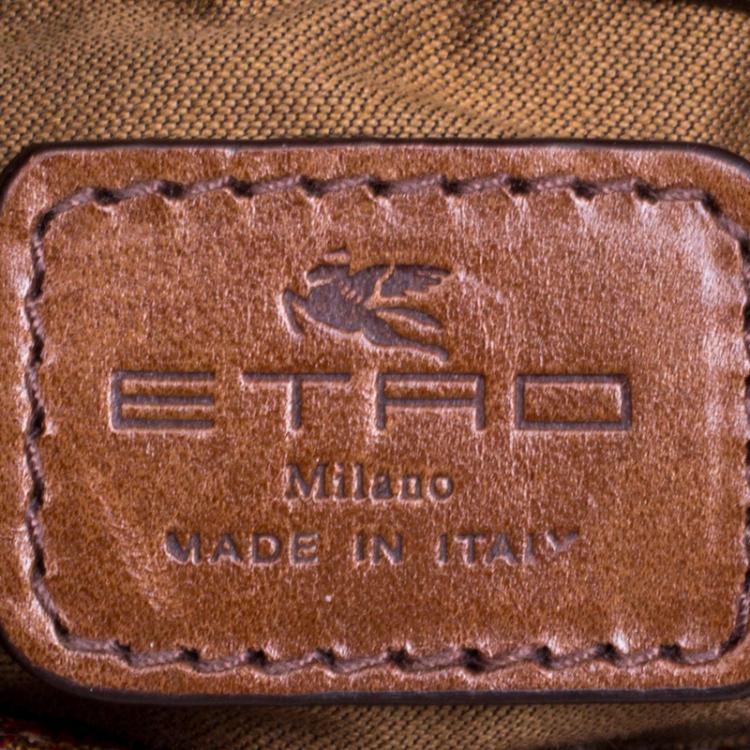 Pre Owned Etro Brown Paisley Coated Canvas Crochet Detail Shoulder Bag