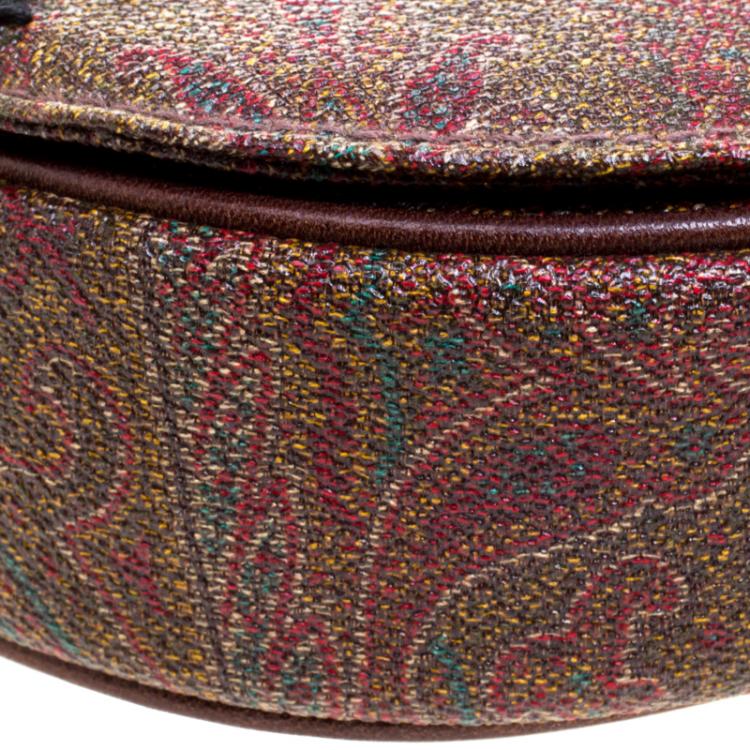 Pre Owned Etro Brown Paisley Coated Canvas Crochet Detail Shoulder Bag