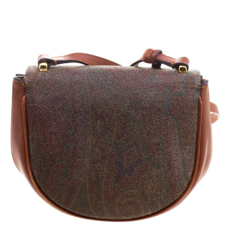 Pre Owned Etro Brown Paisley Printed Leather Crossbody Bag