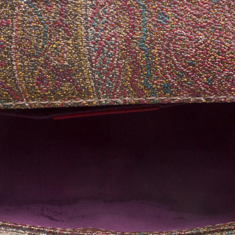 Pre Owned Etro Brown Paisley Printed Leather Crossbody Bag