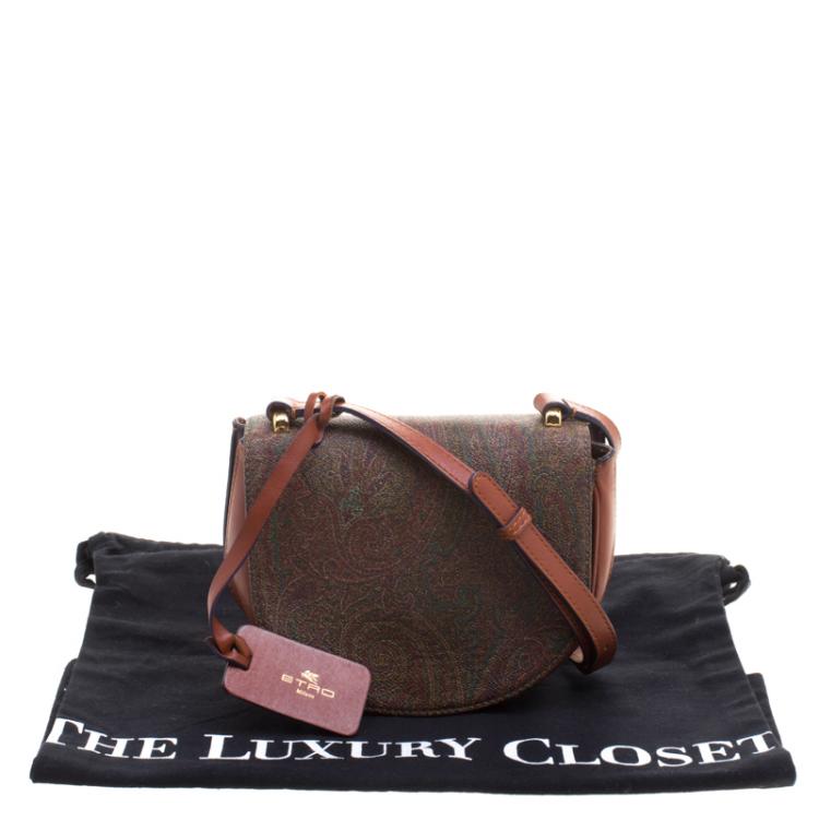 Pre Owned Etro Brown Paisley Printed Leather Crossbody Bag