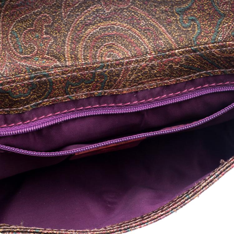 Pre Owned Etro Multicolor Paisley Printed Croc Embossed Leather Shoulder Bag