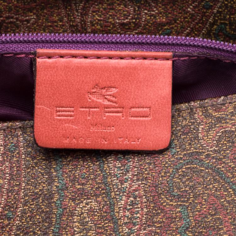 Pre Owned Etro Multicolor Paisley Printed Croc Embossed Leather Shoulder Bag