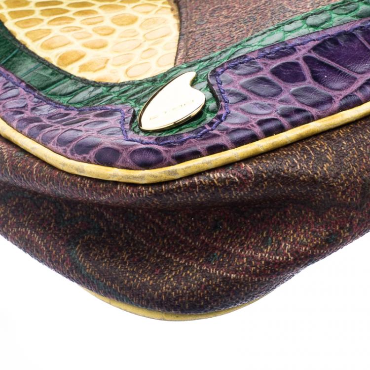 Pre Owned Etro Multicolor Paisley Printed Croc Embossed Leather Shoulder Bag