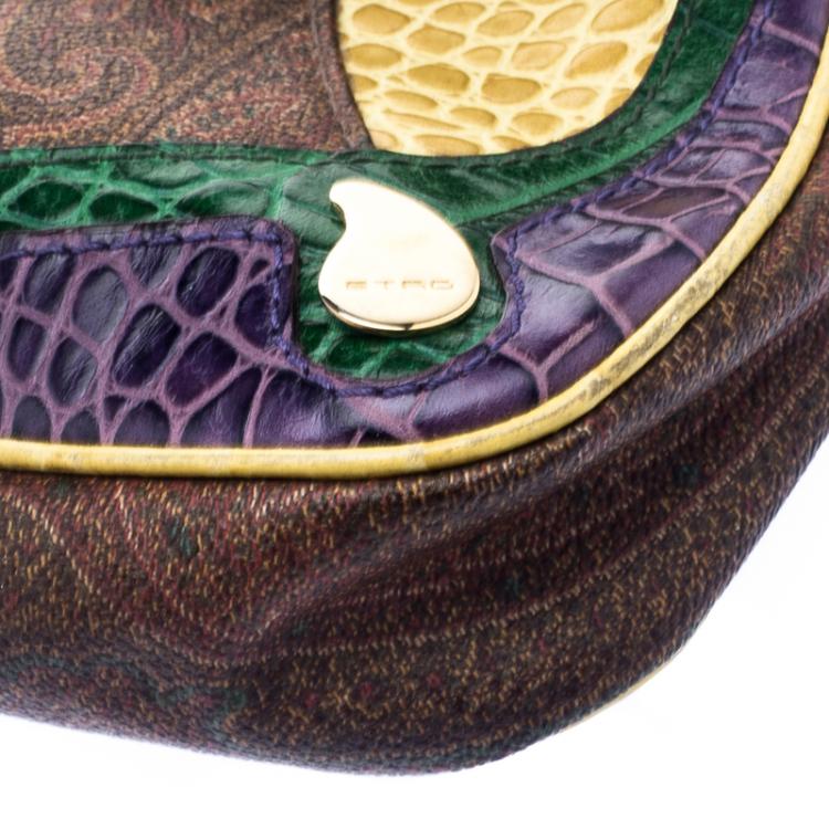 Pre Owned Etro Multicolor Paisley Printed Croc Embossed Leather Shoulder Bag