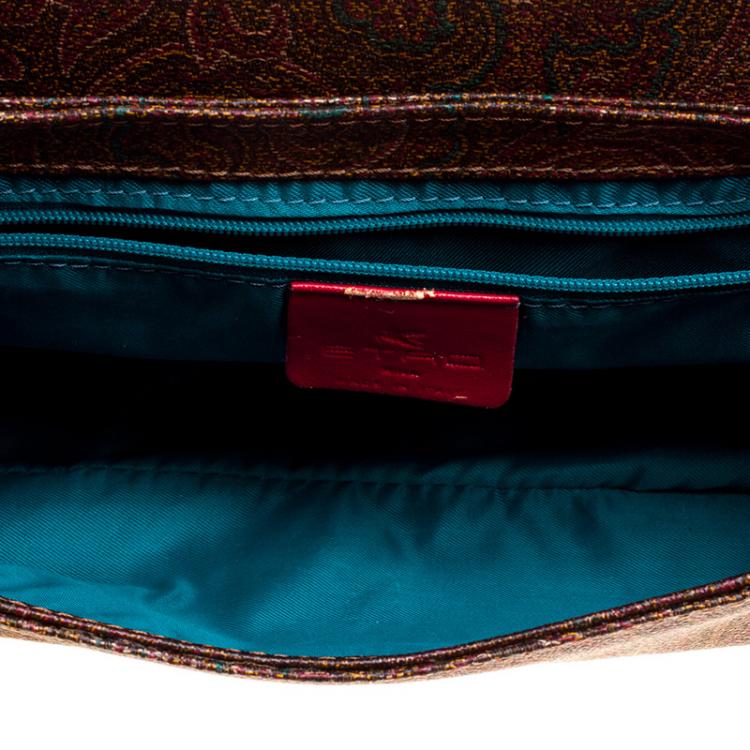 Pre Owned Etro Multicolor Paisley Print Coated Canvas Exotic Embossed Leather Shoulder Bag