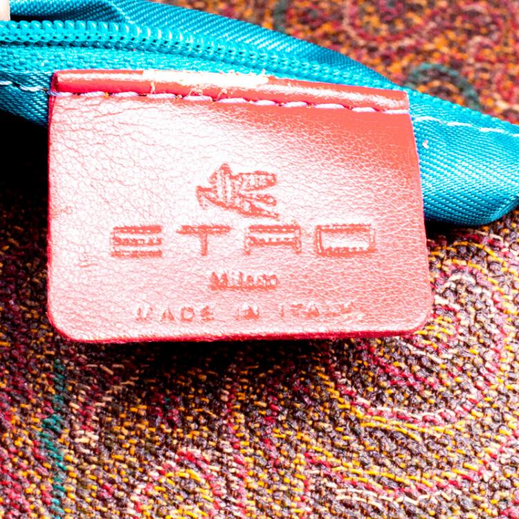 Pre Owned Etro Multicolor Paisley Print Coated Canvas Exotic Embossed Leather Shoulder Bag