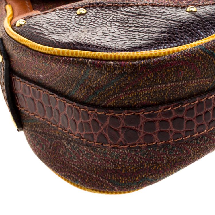 Pre Owned Etro Multicolor Paisley Print Coated Canvas Exotic Embossed Leather Shoulder Bag