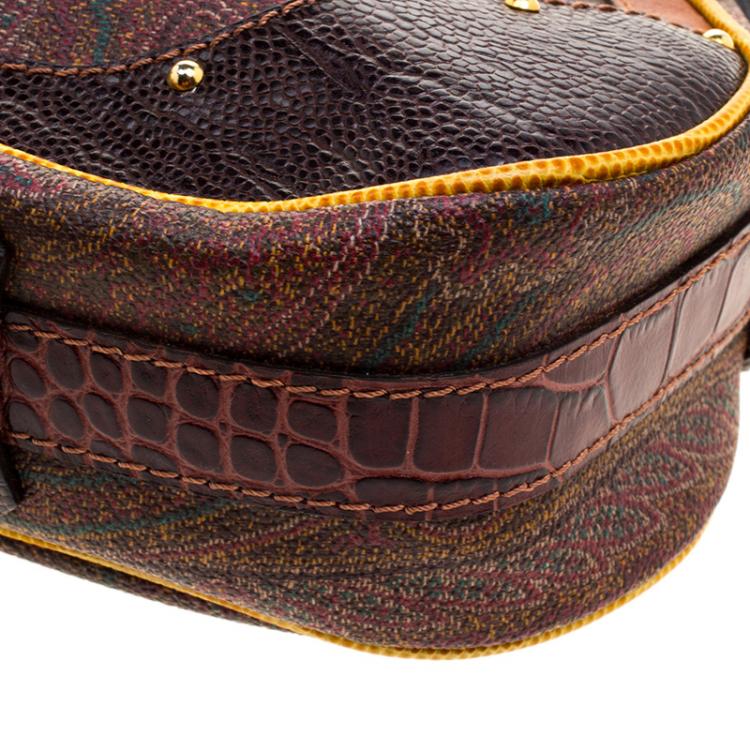 Pre Owned Etro Multicolor Paisley Print Coated Canvas Exotic Embossed Leather Shoulder Bag