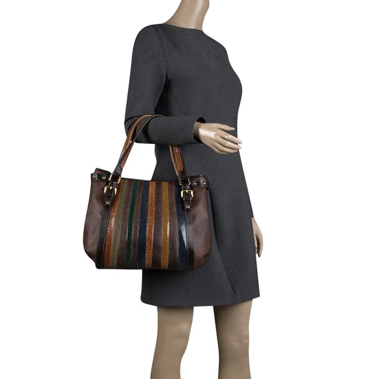 Pre Owned Etro Multicolor Paisley Printed and Lizard Embossed Leather Tote