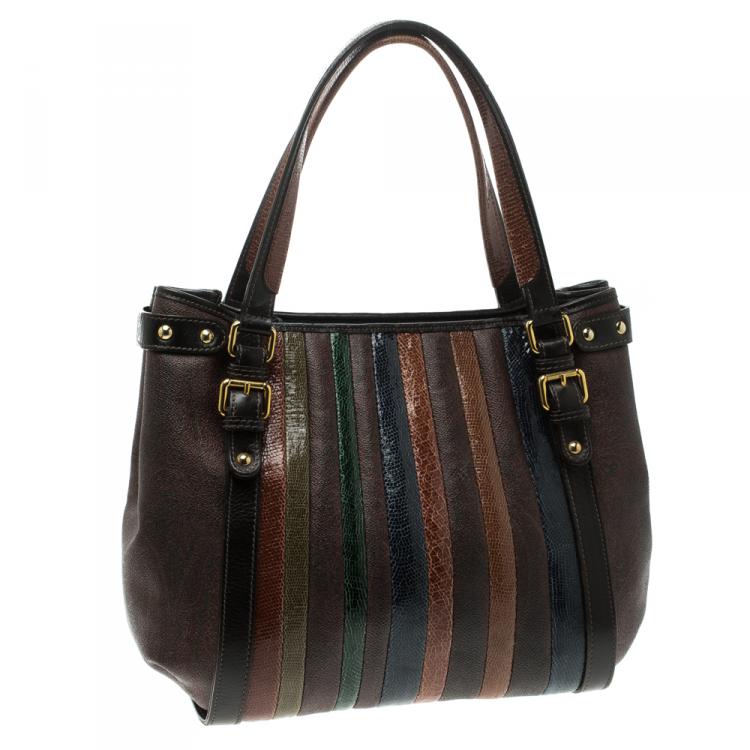 Pre Owned Etro Multicolor Paisley Printed and Lizard Embossed Leather Tote