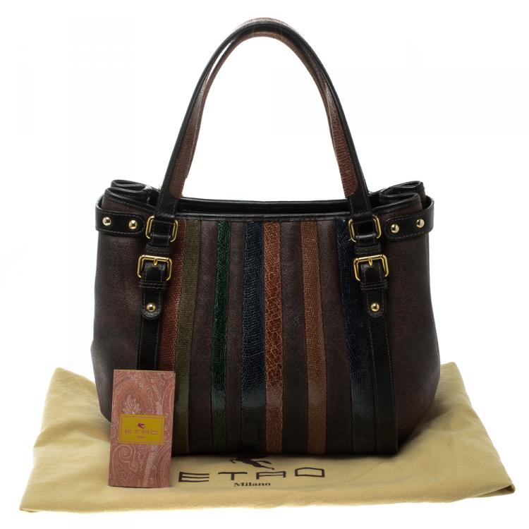 Pre Owned Etro Multicolor Paisley Printed and Lizard Embossed Leather Tote
