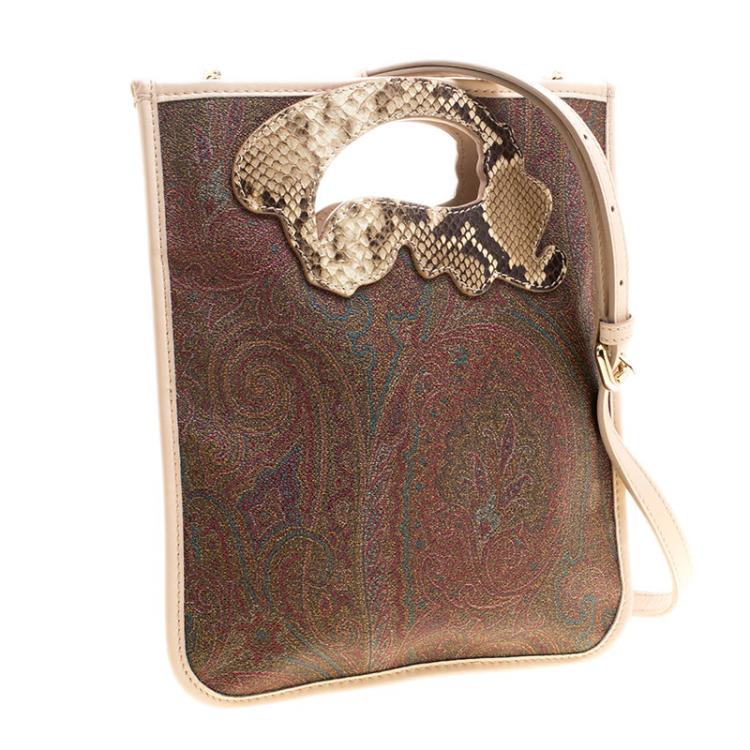 Pre Owned Etro Brown/Beige Paisley Coated Canvas Crossbody Bag