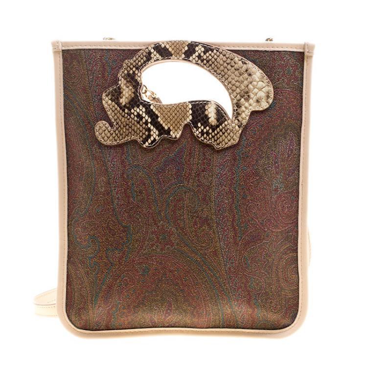 Pre Owned Etro Brown/Beige Paisley Coated Canvas Crossbody Bag