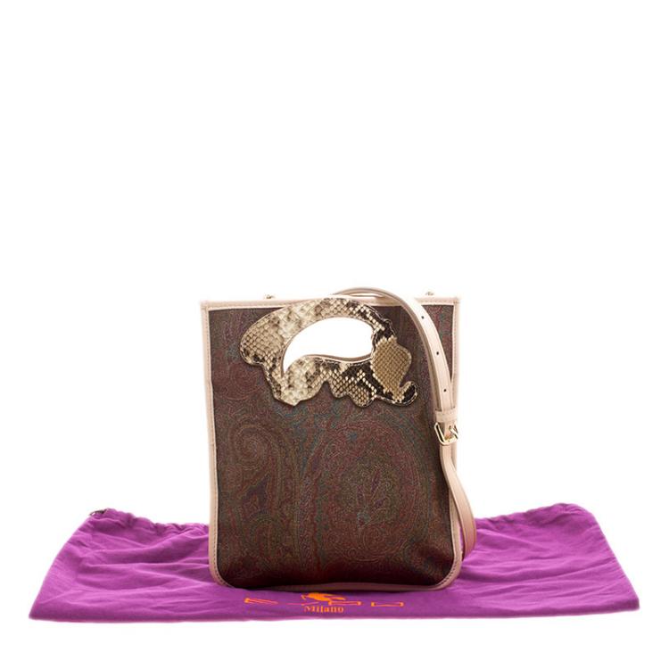Pre Owned Etro Brown/Beige Paisley Coated Canvas Crossbody Bag