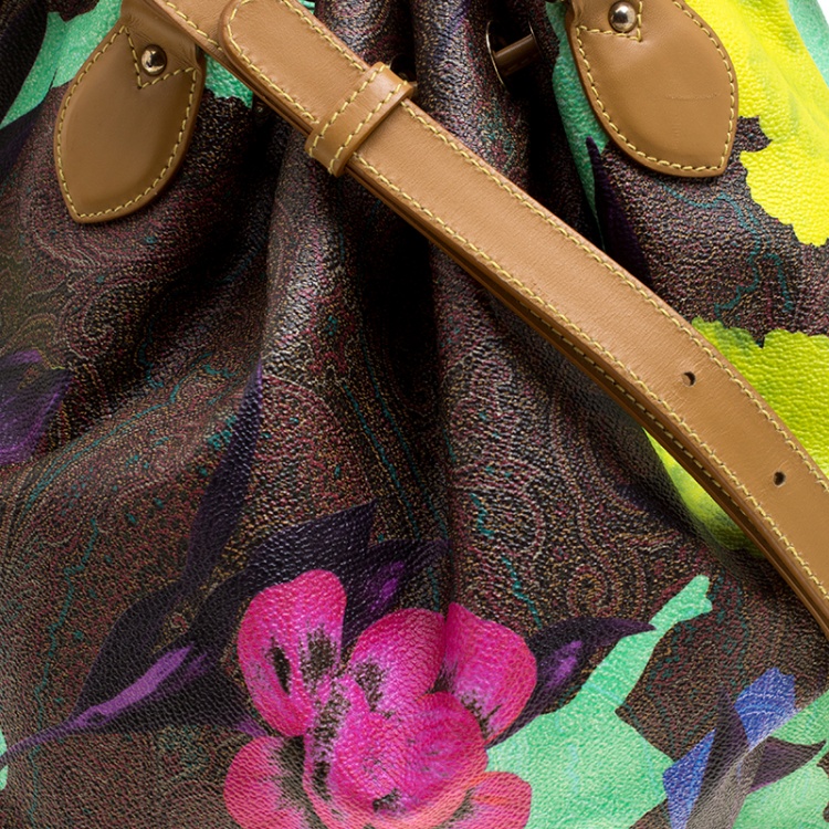 Pre Owned Etro Paisley and Floral Printed Coated Canvas and Leather Bucket Shoulder Bag