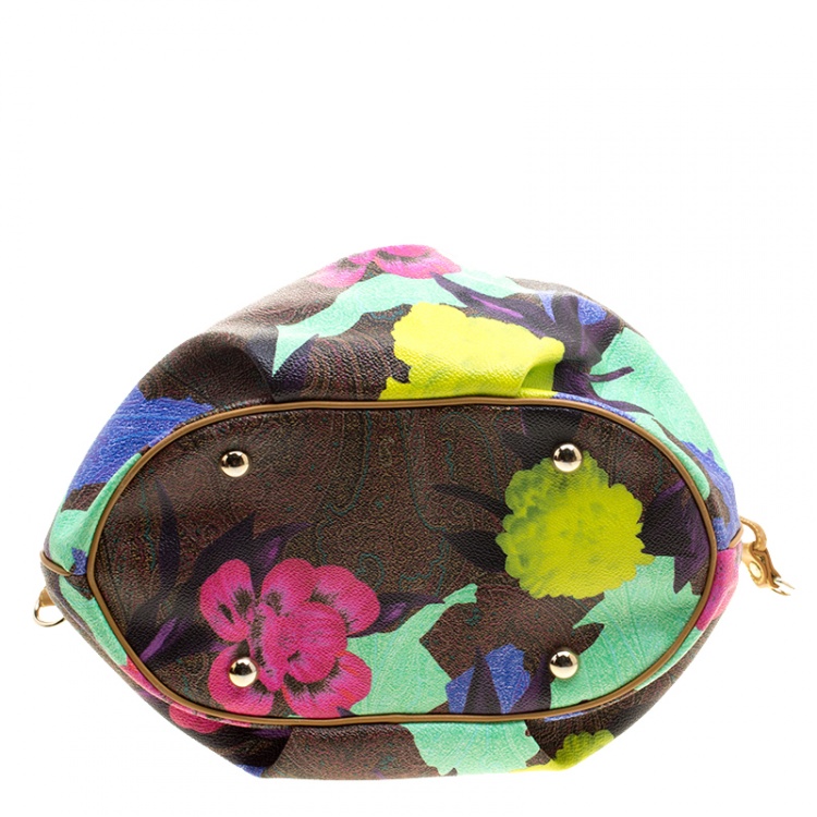 Pre Owned Etro Paisley and Floral Printed Coated Canvas and Leather Bucket Shoulder Bag