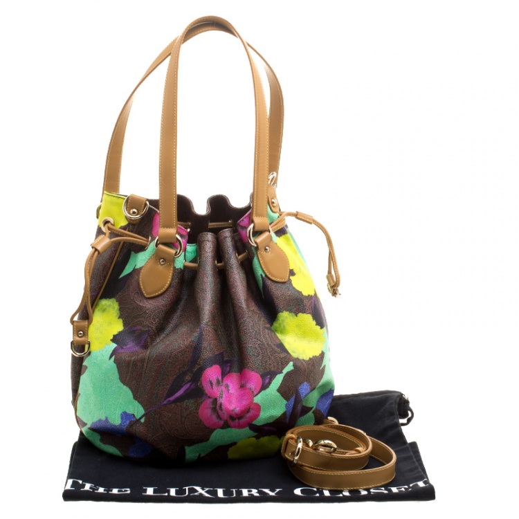 Pre Owned Etro Paisley and Floral Printed Coated Canvas and Leather Bucket Shoulder Bag