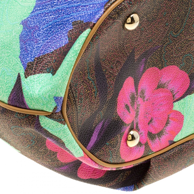 Pre Owned Etro Paisley and Floral Printed Coated Canvas and Leather Bucket Shoulder Bag