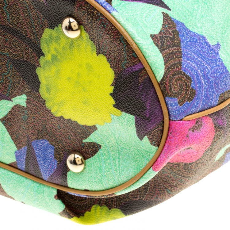 Pre Owned Etro Paisley and Floral Printed Coated Canvas and Leather Bucket Shoulder Bag