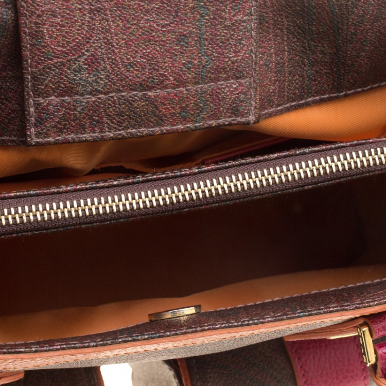 Pre Owned Etro Brown Multicolor Paisley Caoted Canvas Double Pocket Tote