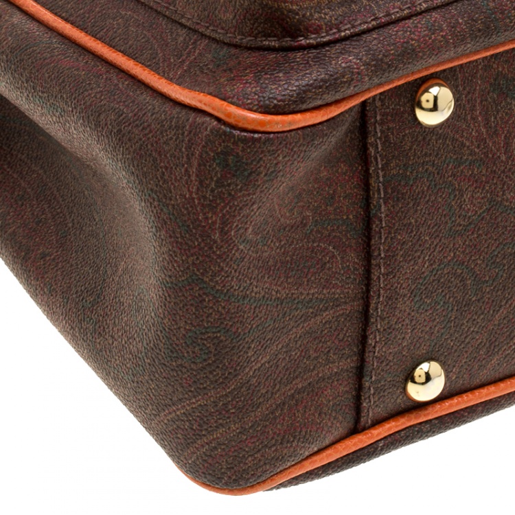 Pre Owned Etro Brown Multicolor Paisley Caoted Canvas Double Pocket Tote