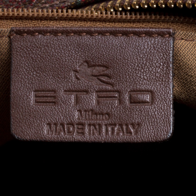 Pre Owned Etro Brown Paisley Printed Coated Canvas Embroidered Boston Bag