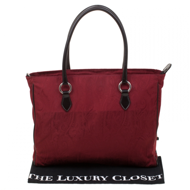 Pre Owned Etro Red Paisley Canvas Shopper Tote