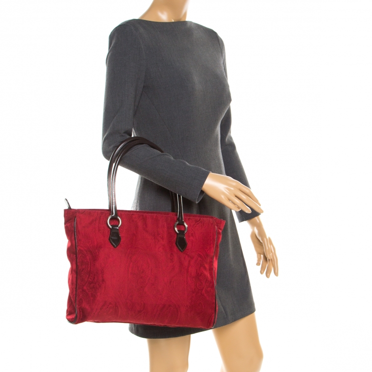 Pre Owned Etro Red Paisley Canvas Shopper Tote
