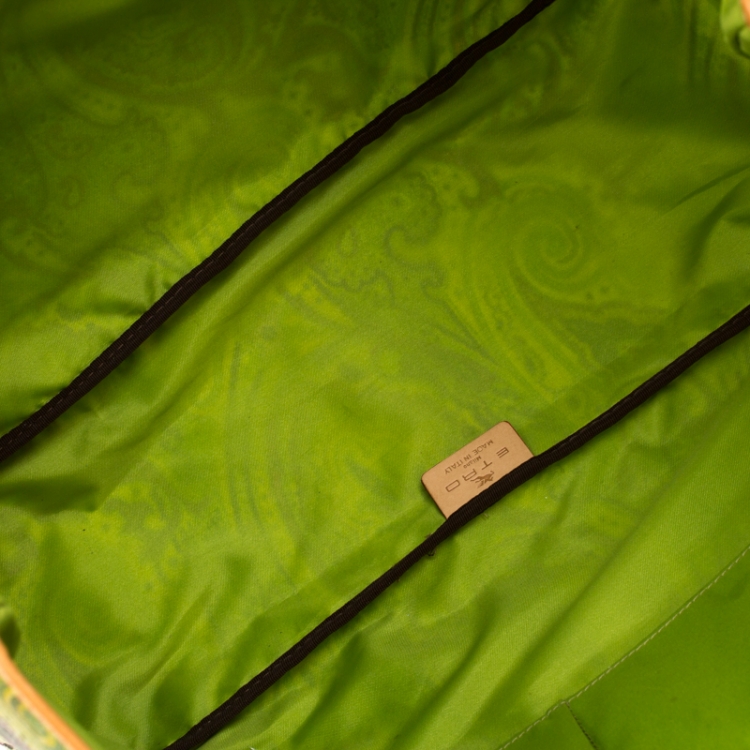 Pre Owned Etro Green Paisley Printed Coated Canvas Shopper Tote