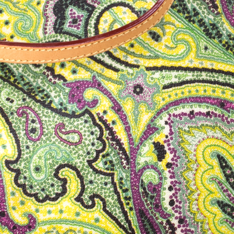 Pre Owned Etro Green Paisley Printed Coated Canvas Shopper Tote