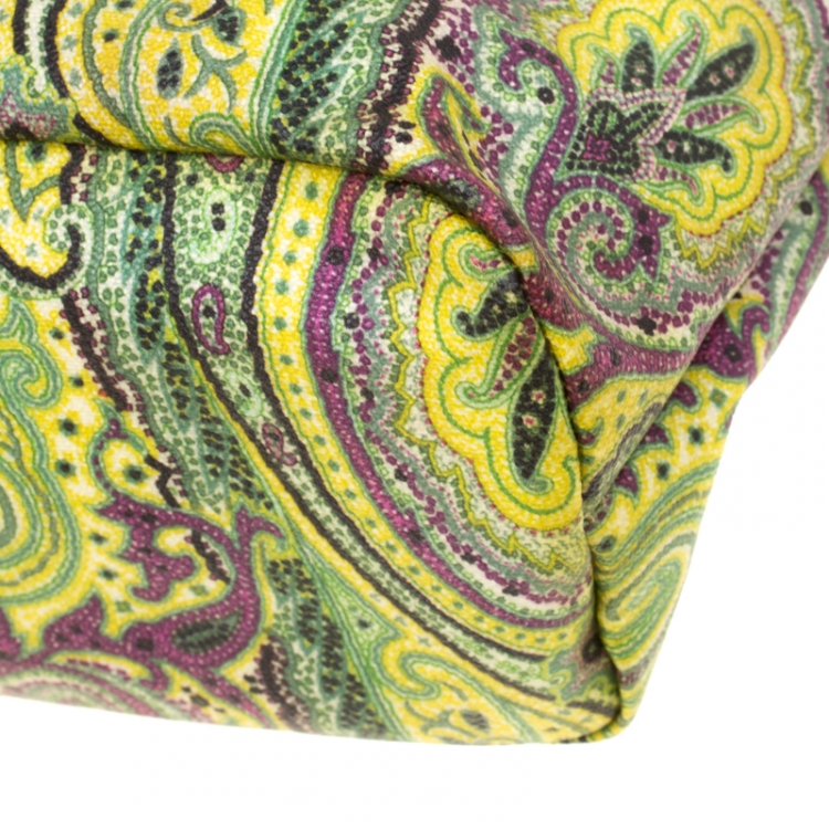 Pre Owned Etro Green Paisley Printed Coated Canvas Shopper Tote