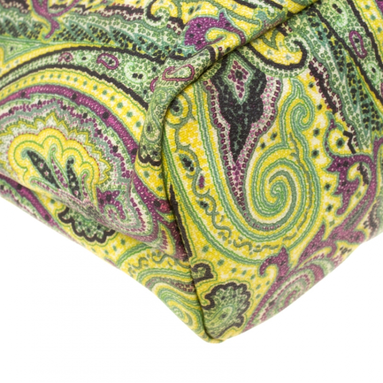 Pre Owned Etro Green Paisley Printed Coated Canvas Shopper Tote