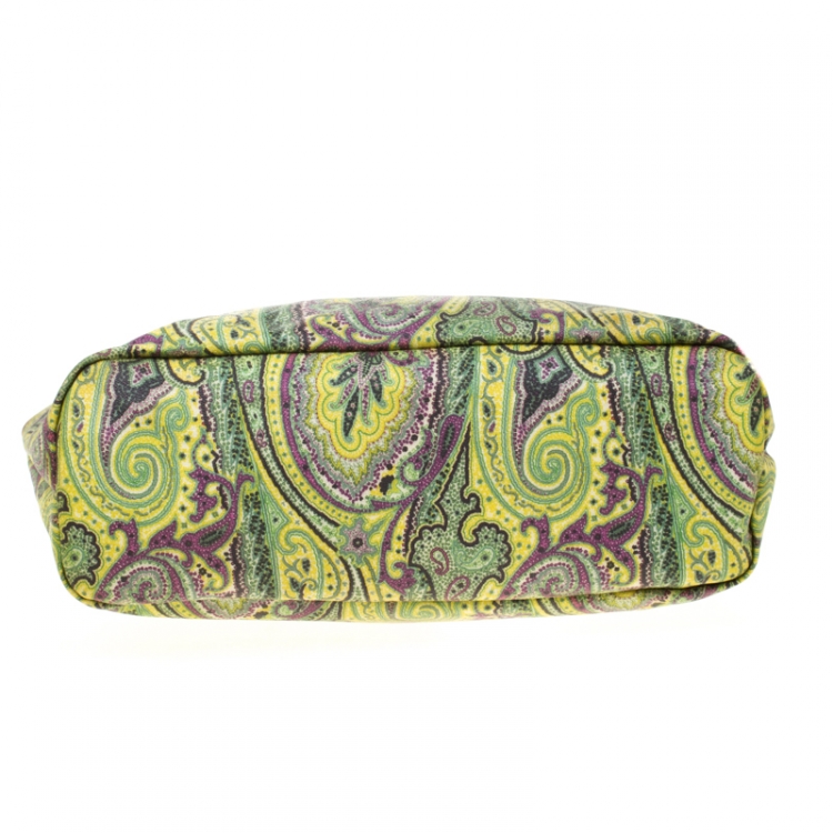 Pre Owned Etro Green Paisley Printed Coated Canvas Shopper Tote