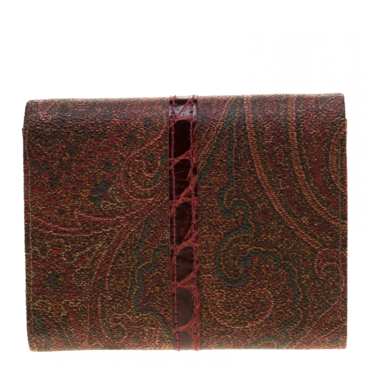 Pre Owned Etro Brown Paisley Printed Coated Canvas Trifold Wallet