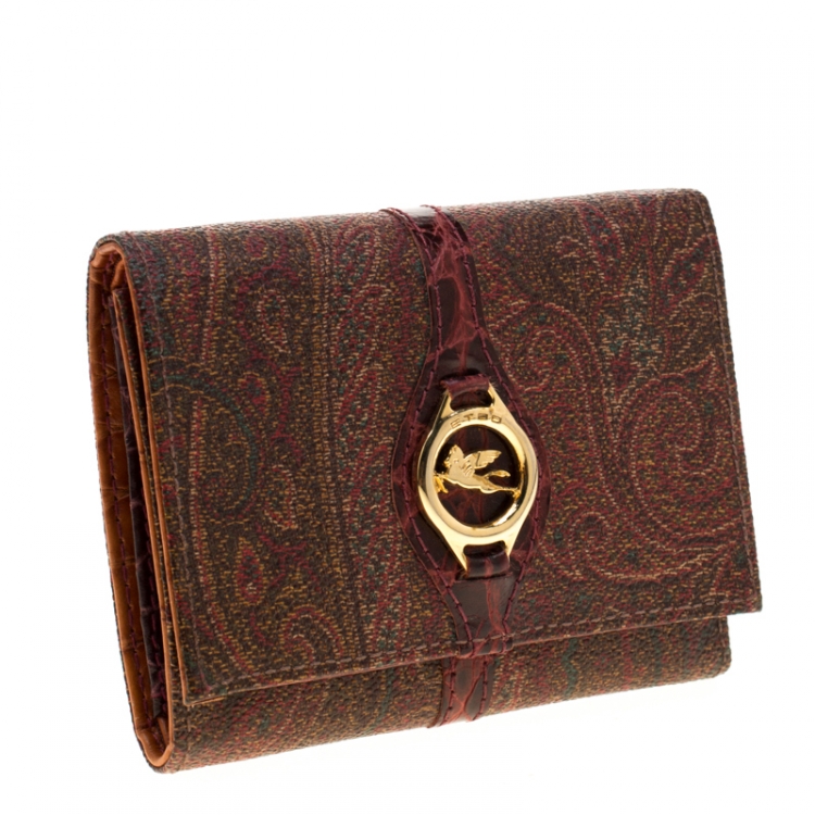 Pre Owned Etro Brown Paisley Printed Coated Canvas Trifold Wallet