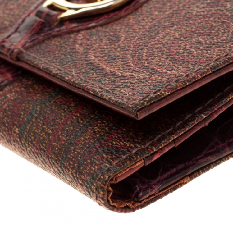 Pre Owned Etro Brown Paisley Printed Coated Canvas Trifold Wallet