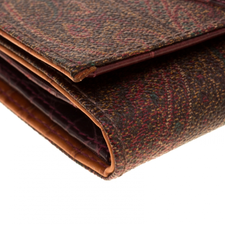 Pre Owned Etro Brown Paisley Printed Coated Canvas Trifold Wallet