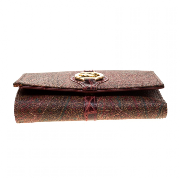 Pre Owned Etro Brown Paisley Printed Coated Canvas Trifold Wallet
