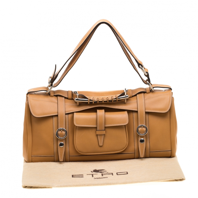 Pre Owned Etro Brown Leather Pocket Shoulder Bag
